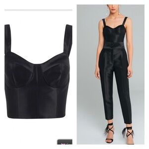 ELSA BARRETO Black Corset Sleeveless Crop Top Satin Size 40/Large NEW
